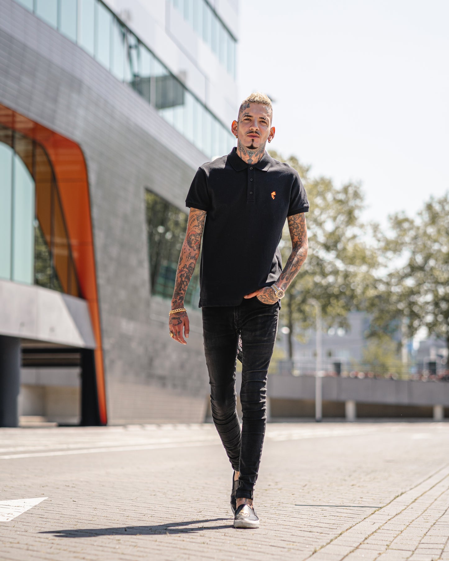 Apollo - Organic Polo-shirt - Black/Orange
